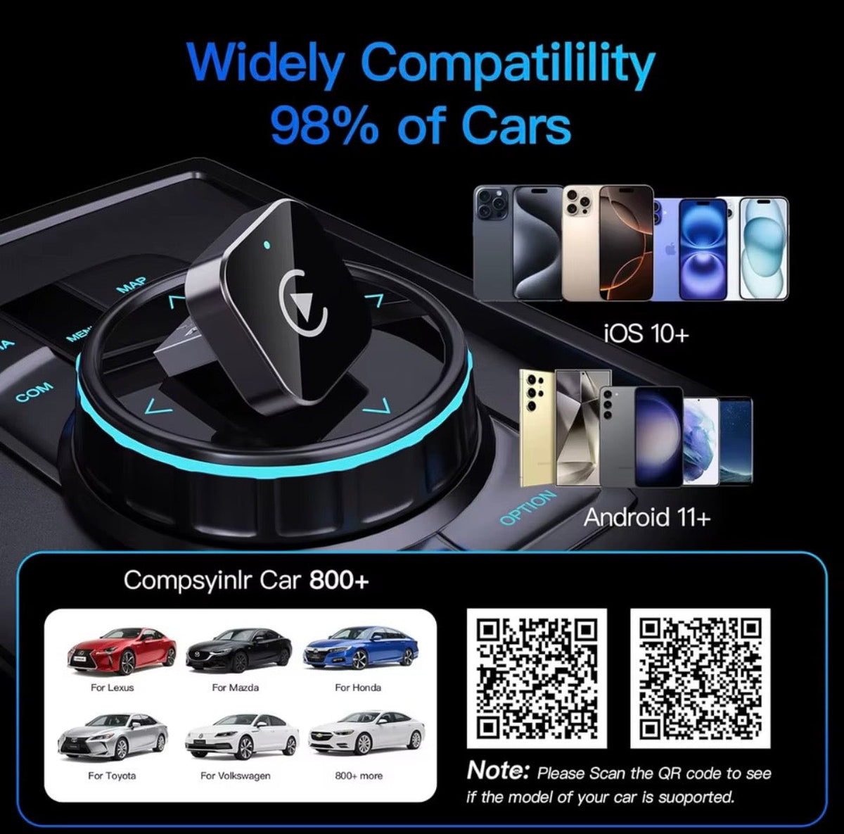 Compact Wireless CarPlay Adapter – 23mm